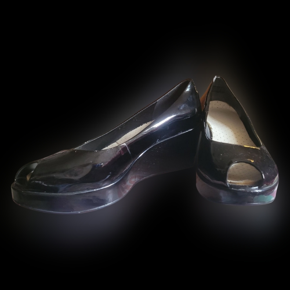BCBGirls Black Wedge Peep-Toe Shoes
